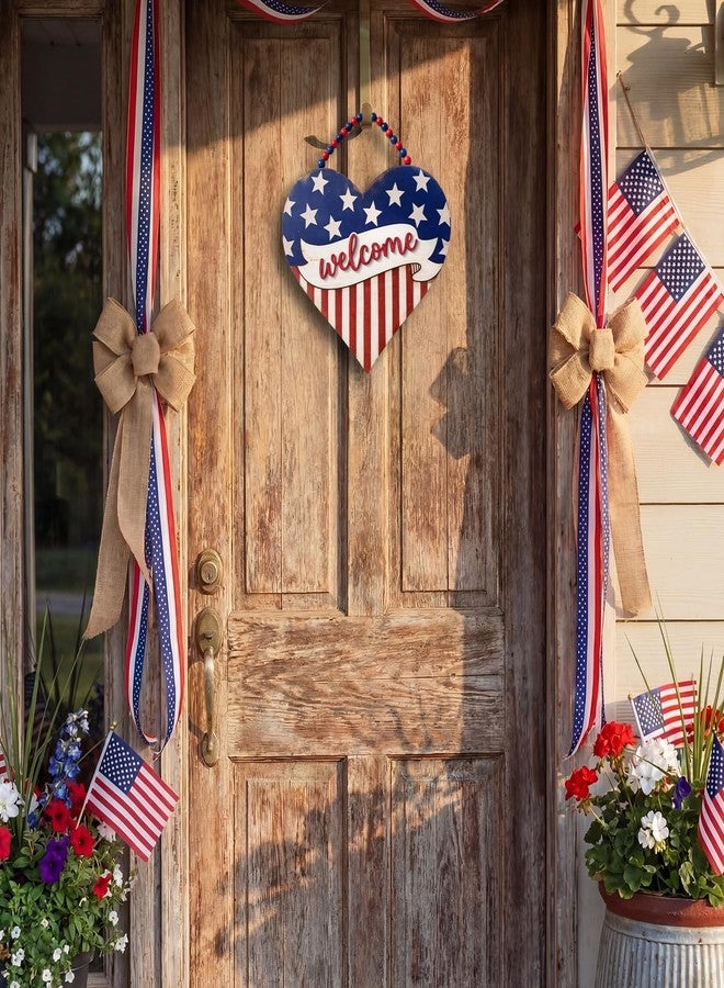 Threehoney 4th of July Door Sign Heart Patriotic Wood Wreath for Front Door Star Red White Blue 250th Anniversary Independence Day America Wooden Sign Memorial Day Hanging Decor for Home Wall Porch - Image 4