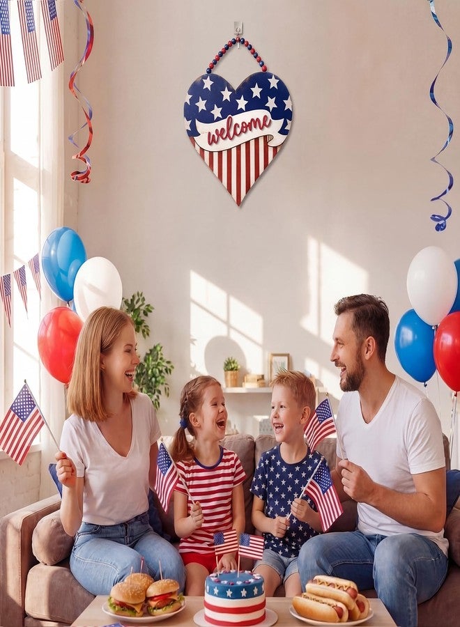 Threehoney 4th of July Door Sign Heart Patriotic Wood Wreath for Front Door Star Red White Blue 250th Anniversary Independence Day America Wooden Sign Memorial Day Hanging Decor for Home Wall Porch - Image 5