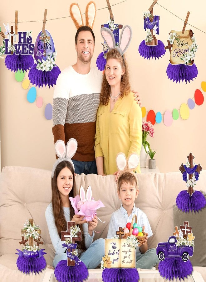 YTGUVBK Easter Table Decorations He is Risen Honeycomb Centerpiece 12Pcs Religious Easter Paper Centerpieces Christian Jesus Cross He Lives Table Centerpieces for Easter Christian Church Party Supplies - Image 3