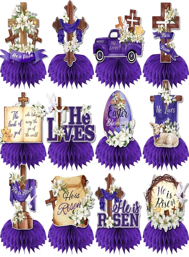 YTGUVBK Easter Table Decorations He is Risen Honeycomb Centerpiece 12Pcs Religious Easter Paper Centerpieces Christian Jesus Cross He Lives Table Centerpieces for Easter Christian Church Party Supplies - Image 1