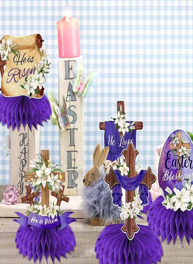 YTGUVBK Easter Table Decorations He is Risen Honeycomb Centerpiece 12Pcs Religious Easter Paper Centerpieces Christian Jesus Cross He Lives Table Centerpieces for Easter Christian Church Party Supplies - Image 2