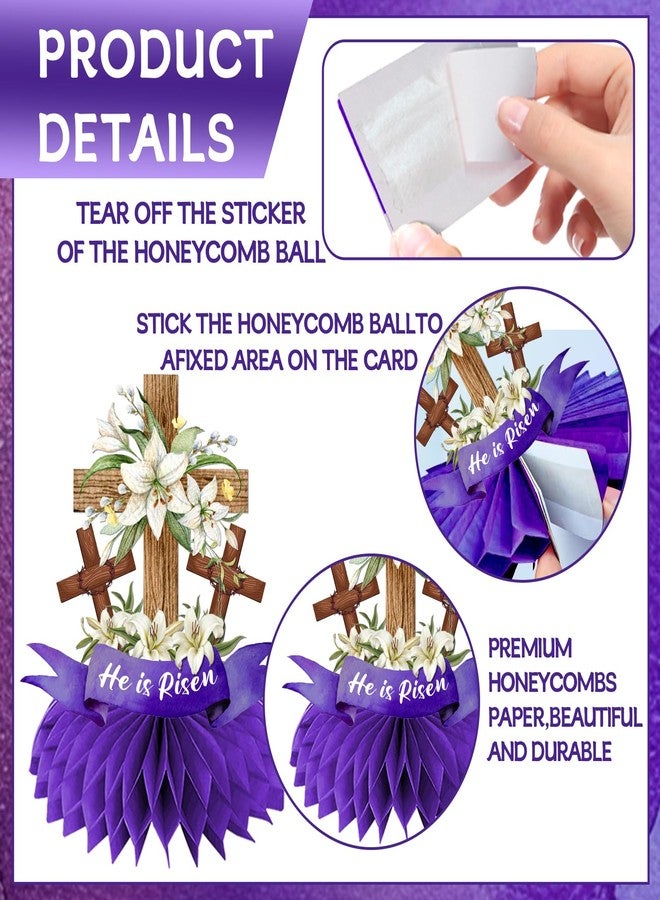 YTGUVBK Easter Table Decorations He is Risen Honeycomb Centerpiece 12Pcs Religious Easter Paper Centerpieces Christian Jesus Cross He Lives Table Centerpieces for Easter Christian Church Party Supplies - Image 4