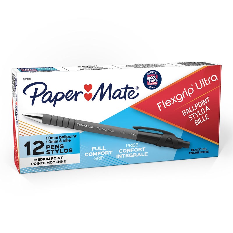 Paper Mate أقلام حبر جاف قابلة للسحب من بيبر ميت فليكس جريب ألترا نقطة متوسطة سوداء علبة من 12 - Image 3