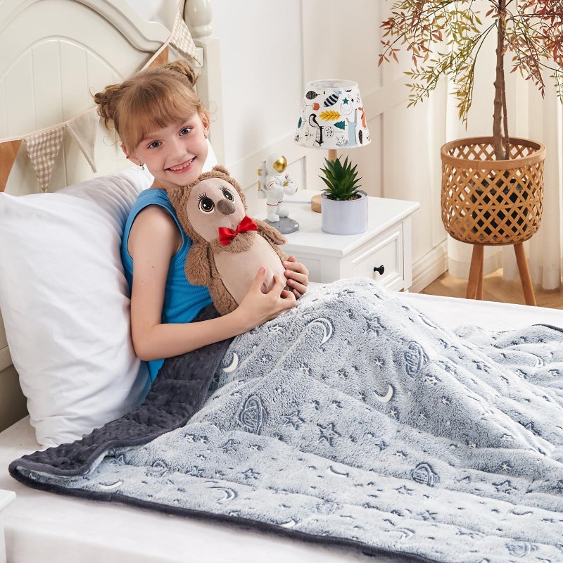 yescool Weighted Blanket 7 Pounds Weighted Lap Blanket, Glow in The Dark Star Heavy Blanket, Warm Minky Weighted Throw Blanket Gift for 60-80lbs, 40"x60" - Image 5