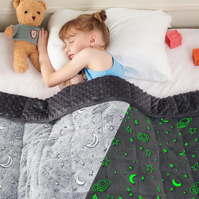 yescool Weighted Blanket 7 Pounds Weighted Lap Blanket, Glow in The Dark Star Heavy Blanket, Warm Minky Weighted Throw Blanket Gift for 60-80lbs, 40"x60" - Image 1