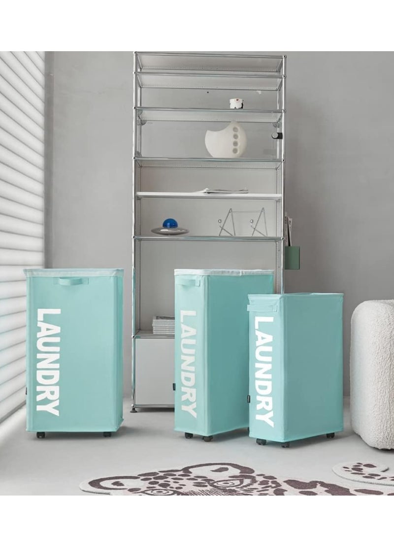 SYOSI - 42L Rolling Slim Laundry Basket with Handle on Wheels, Foldable Hamper, Collapsible Sorter and Organizer, Tall Storage Bin (Light Blue) - Image 1
