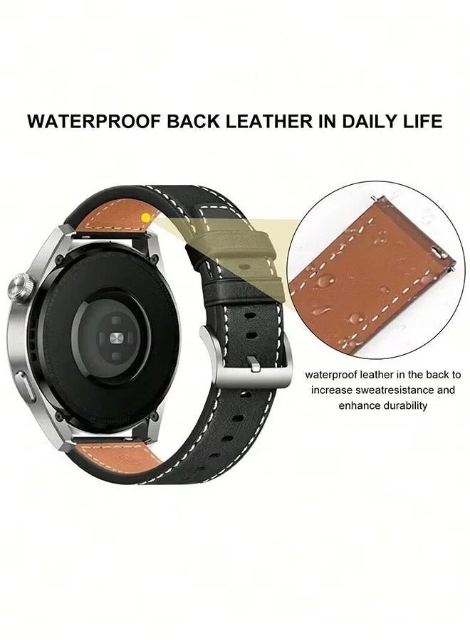 Nova future Huawei Watch Band Leather Strap, Straps Compatible with Huawei Watch 46MM GT5/GT4/GT3/GT3 Pro/GT2/GT2e/GT/GT Runner,Huawei Watch 4/4 Pro/3/3 Pro,Honor Watch 4 Pro/GS3/Magic Watch 2,Leather Band for Men, Women,22mm Band Width, Elegant Design, 1 Piece(Black) - Image 2
