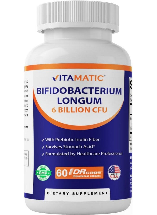 Vitamatic Bifidobacterium Longum 6 Billion CFU per DR Capsule - 60 Count - Promotes Intestinal Health - Made with Prebiotic Inulin Fiber - Image 1