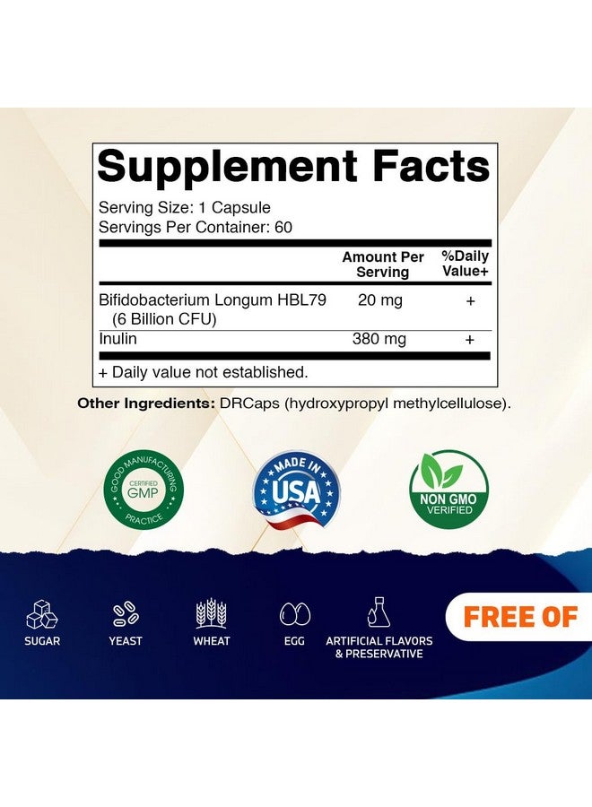 Vitamatic Bifidobacterium Longum 6 Billion CFU per DR Capsule - 60 Count - Promotes Intestinal Health - Made with Prebiotic Inulin Fiber - Image 2