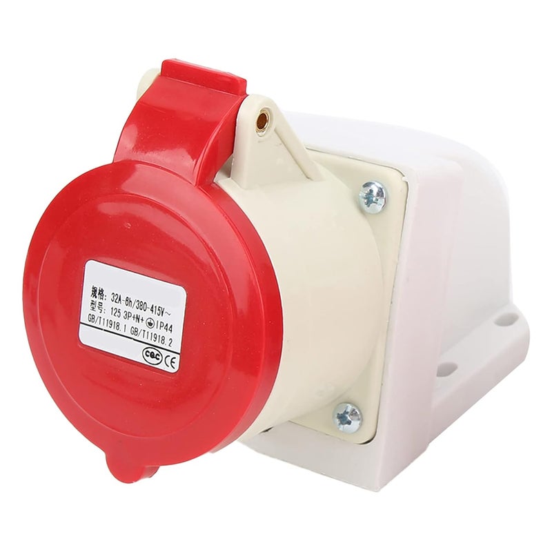 32A 5Pin Industrial Socket 3 Phase Wall Mount, IP44 Waterproof, 380-415V, 3P + N + E - Durable PA66 Insulation, Cover, Ideal for Industrial and Outdoor Use - Image 3