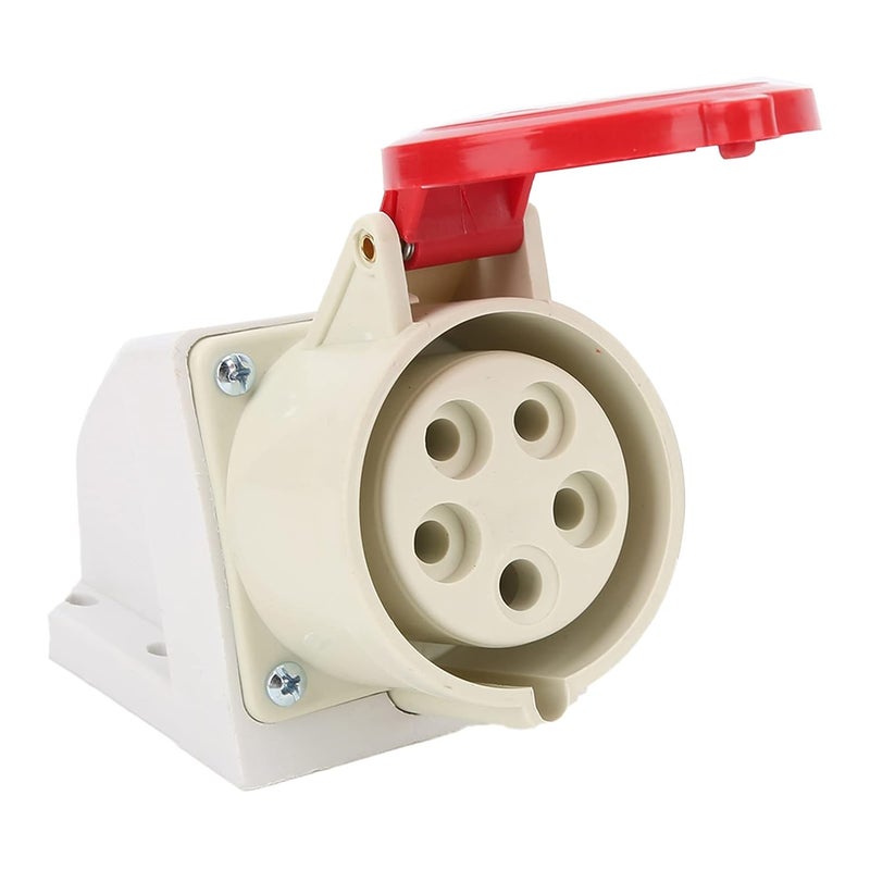 32A 5Pin Industrial Socket 3 Phase Wall Mount, IP44 Waterproof, 380-415V, 3P + N + E - Durable PA66 Insulation, Cover, Ideal for Industrial and Outdoor Use - Image 1