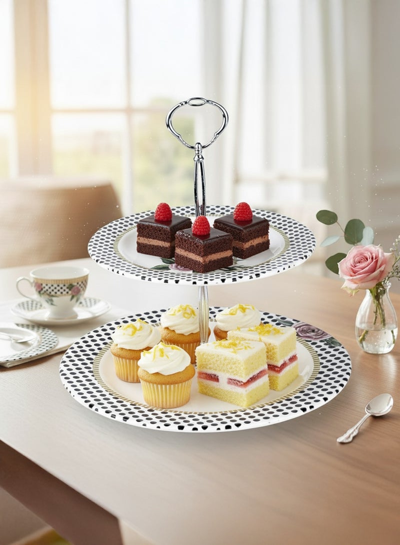 EDESSA حامل كعكة EDESSA بورسلين وردي سيراميك ذو طبقتين 20 و 27 سم - حامل عرض جميل ومتعدد الاستخدامات لتقديم الكعك الرائع - Image 1