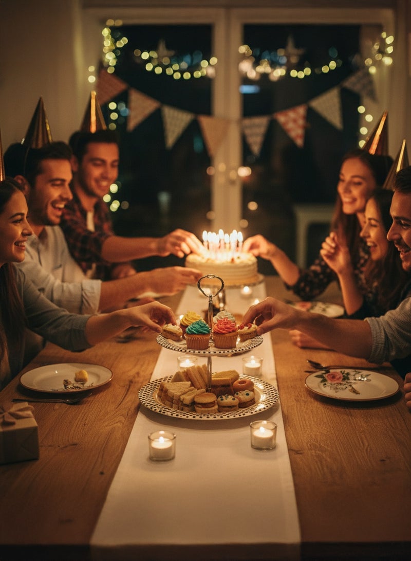 EDESSA حامل كعكة EDESSA بورسلين وردي سيراميك ذو طبقتين 20 و 27 سم - حامل عرض جميل ومتعدد الاستخدامات لتقديم الكعك الرائع - Image 3