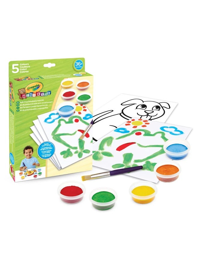 Crayola My First Spill-Proof Washable Paint Kit  – Less-Mess Semi-Solid Tempera Paint Set with 5 No-Drip Jars, Paintbrush, and 20 Activity Sheets for Toddlers (Ages 3+) - Image 1