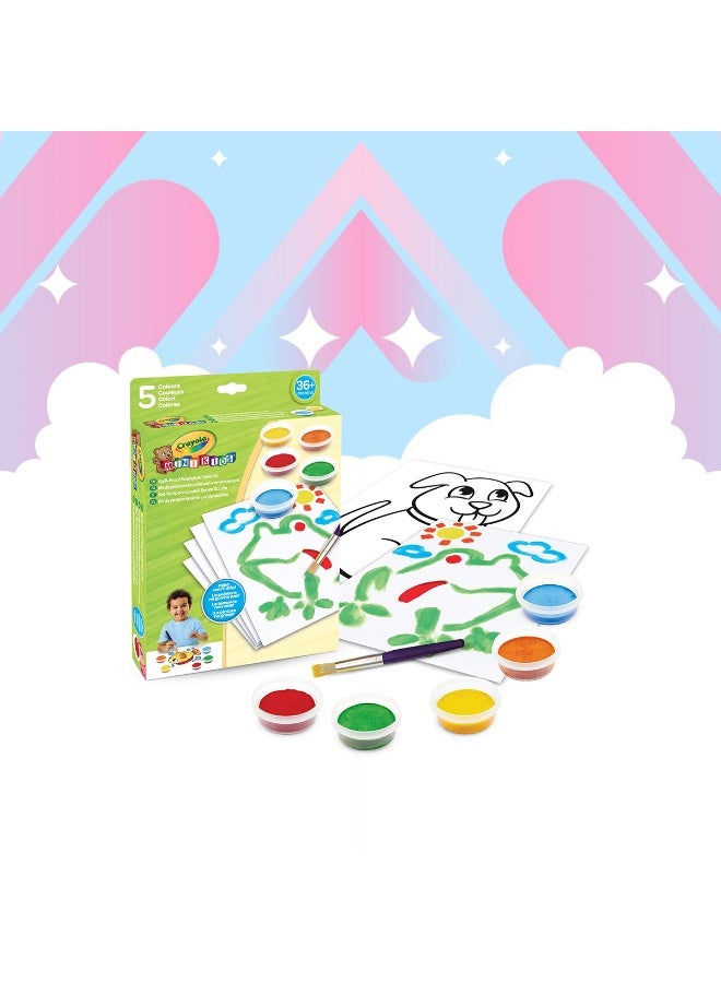 Crayola My First Spill-Proof Washable Paint Kit  – Less-Mess Semi-Solid Tempera Paint Set with 5 No-Drip Jars, Paintbrush, and 20 Activity Sheets for Toddlers (Ages 3+) - Image 3