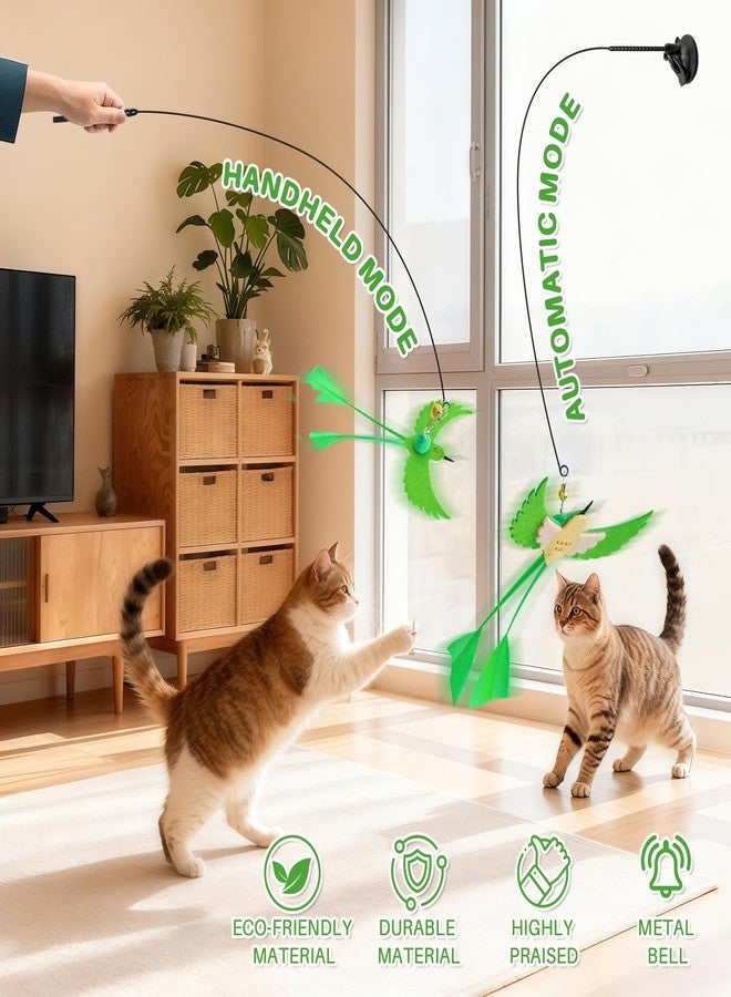 Walfront Interactive Cat Wand Toy with Green Long-Tail Bird Attachment, With Stable Base for Indoor Cats & Multi-Cat Homes, Hands-Free Self-Play Enrichment Toy for Energetic, Curious Kittens & Adult Cats - Image 2
