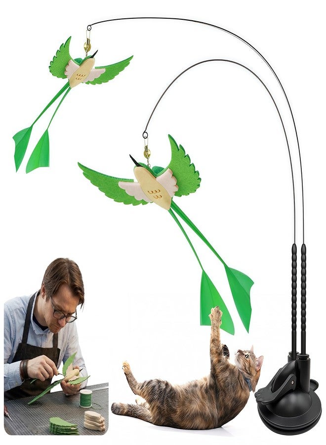 Walfront Interactive Cat Wand Toy with Green Long-Tail Bird Attachment, With Stable Base for Indoor Cats & Multi-Cat Homes, Hands-Free Self-Play Enrichment Toy for Energetic, Curious Kittens & Adult Cats - Image 1