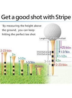 Generic Assorted 3 1/4 Inch Striped Wooden Golf Tees, 100 Count, Durable Colorful Bamboo, Gifts for Men and Women in 8 Colors - Black, Purple, Blue, Yellow, Pink, Red, Orange, Wood  - Image 2