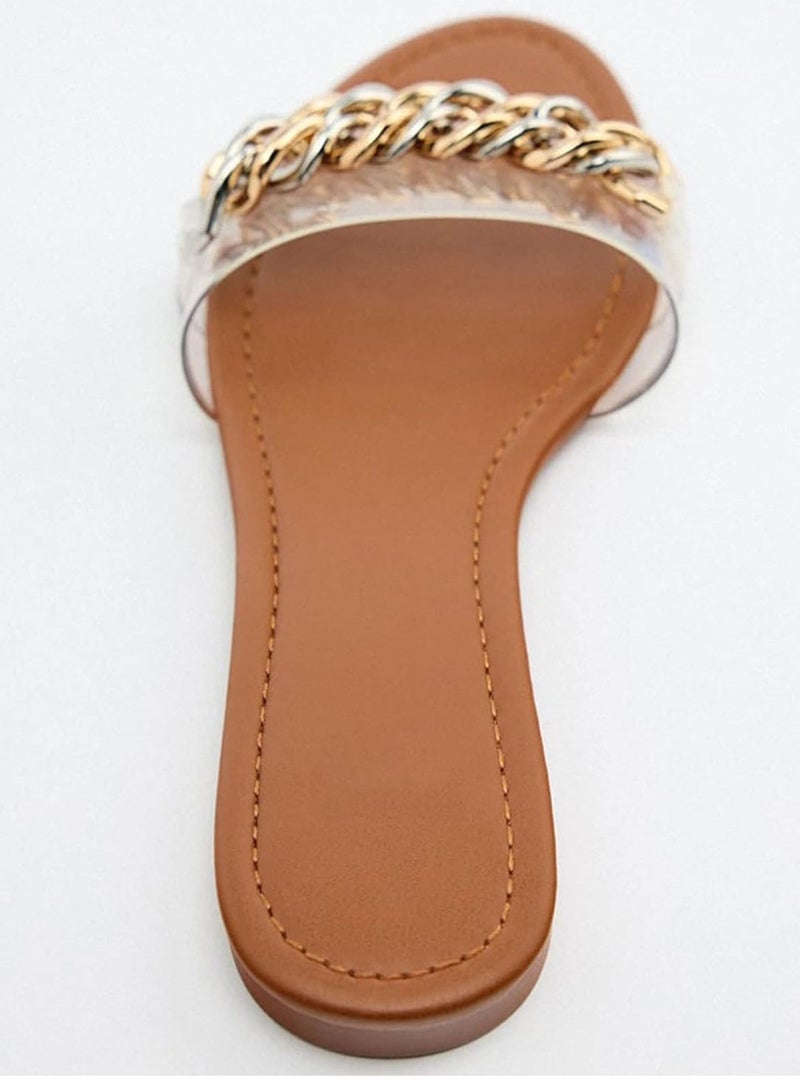 LABEL RAIL Chain Detail Flat Sandals - Image 1