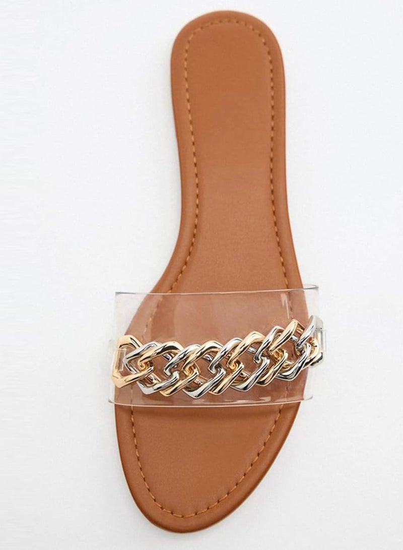 LABEL RAIL Chain Detail Flat Sandals - Image 2