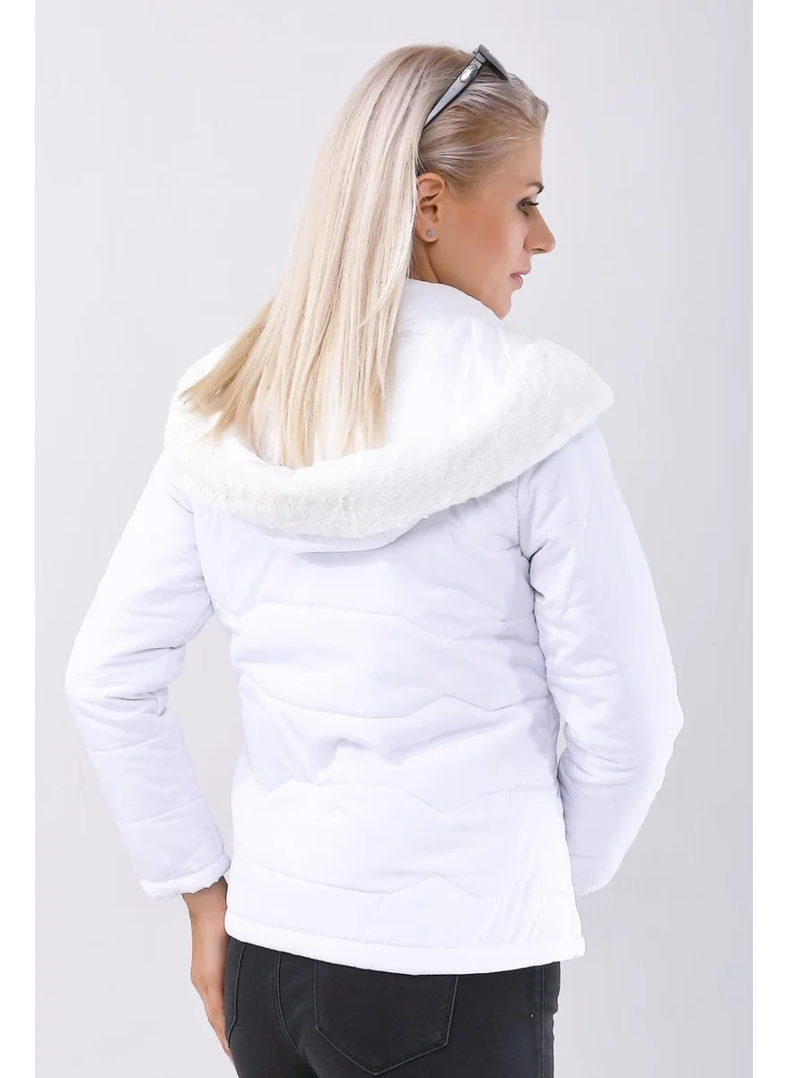 Barbora Daily Furry Puffer Women's Coat 807WHITE