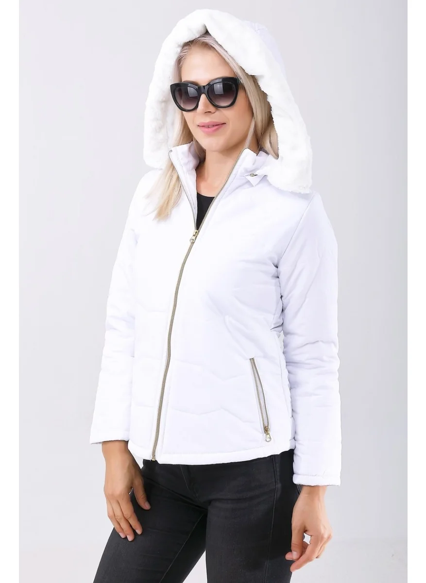 Barbora Daily Furry Puffer Women's Coat 807WHITE