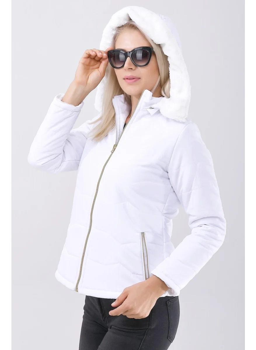 Barbora Daily Furry Puffer Women's Coat 807WHITE