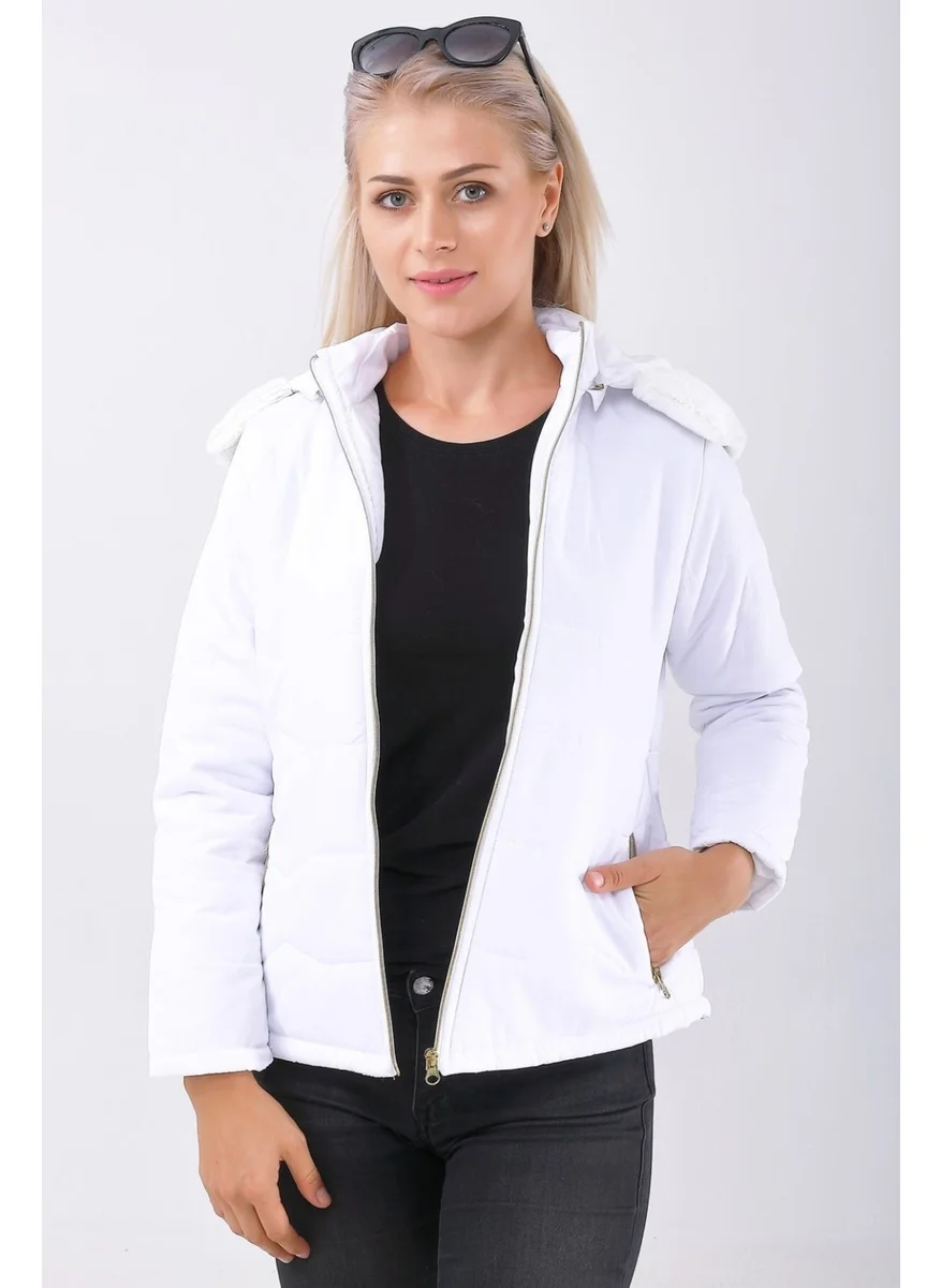 Barbora Daily Furry Puffer Women's Coat 807WHITE