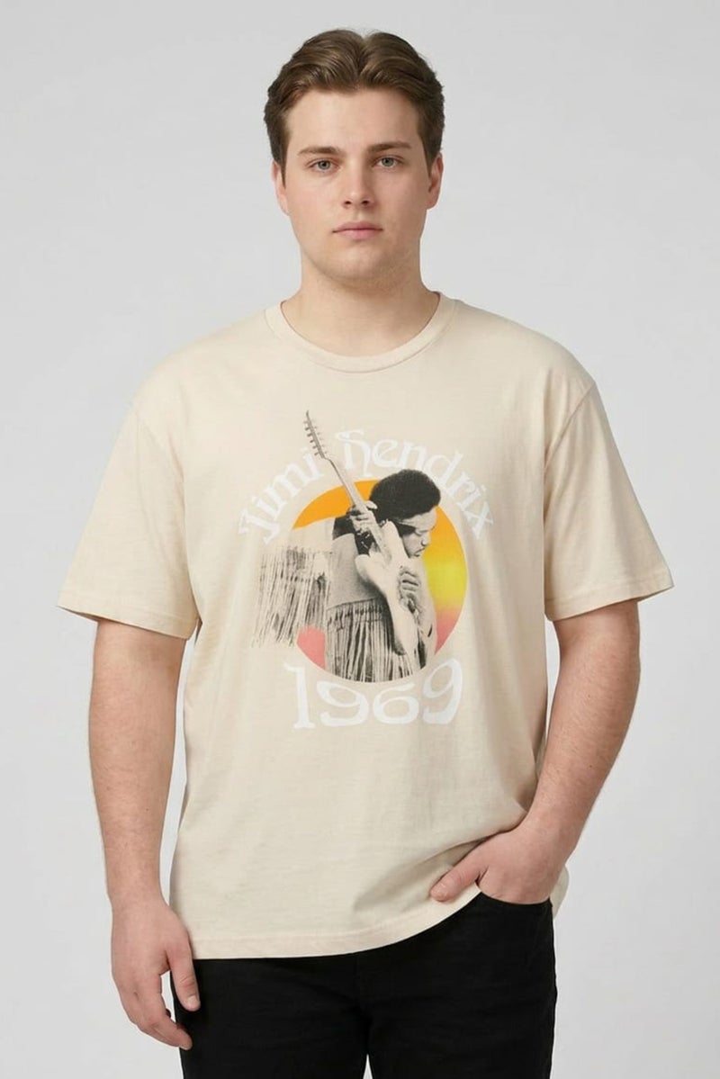 GAP Men Crew Neck Short Sleeves Graphic Print T-Shirt, Beige - Image 1