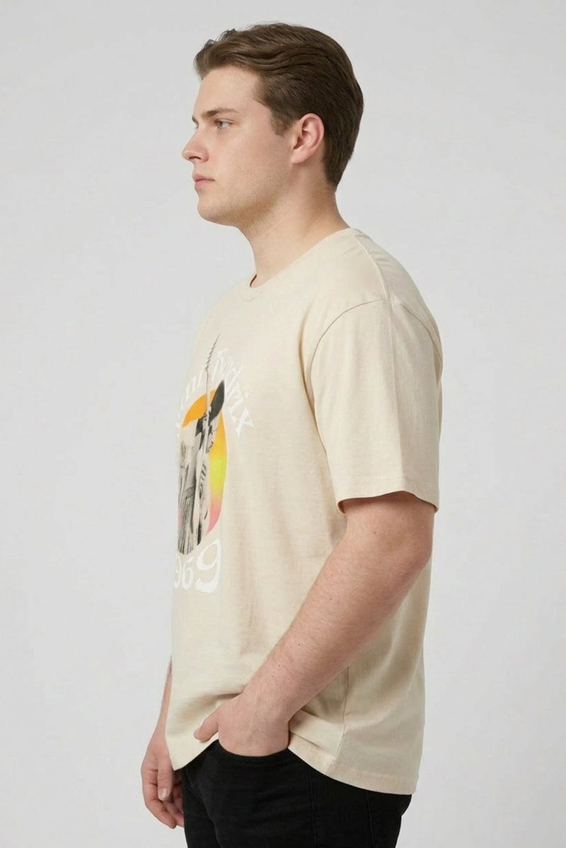GAP Men Crew Neck Short Sleeves Graphic Print T-Shirt, Beige - Image 3