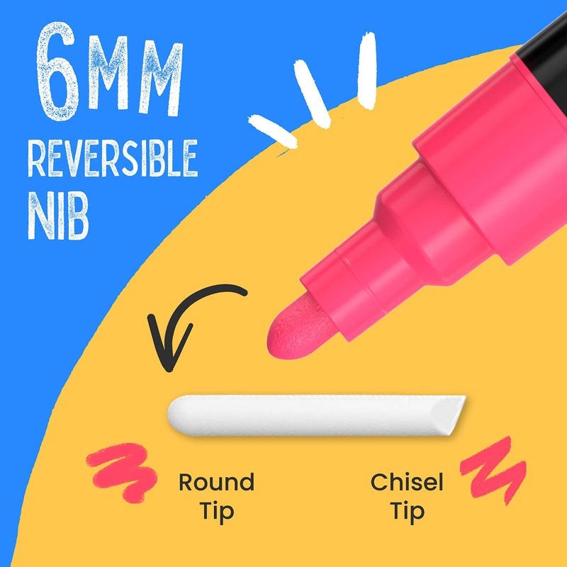 Chalkola Liquid Chalk Markers & Metallic Colors (Pack of 21) - Erasable Chalk Pens for Chalkboard, Blackboard, Window, Bistro, Car Glass, Board - Neon Paint Ink Chalkboard Markers 6mm Reversible Tip - Image 3