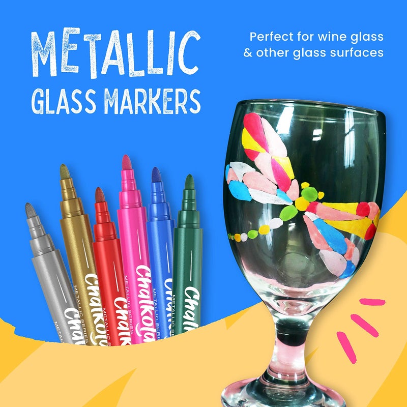 Chalkola Liquid Chalk Markers & Metallic Colors (Pack of 21) - Erasable Chalk Pens for Chalkboard, Blackboard, Window, Bistro, Car Glass, Board - Neon Paint Ink Chalkboard Markers 6mm Reversible Tip - Image 4