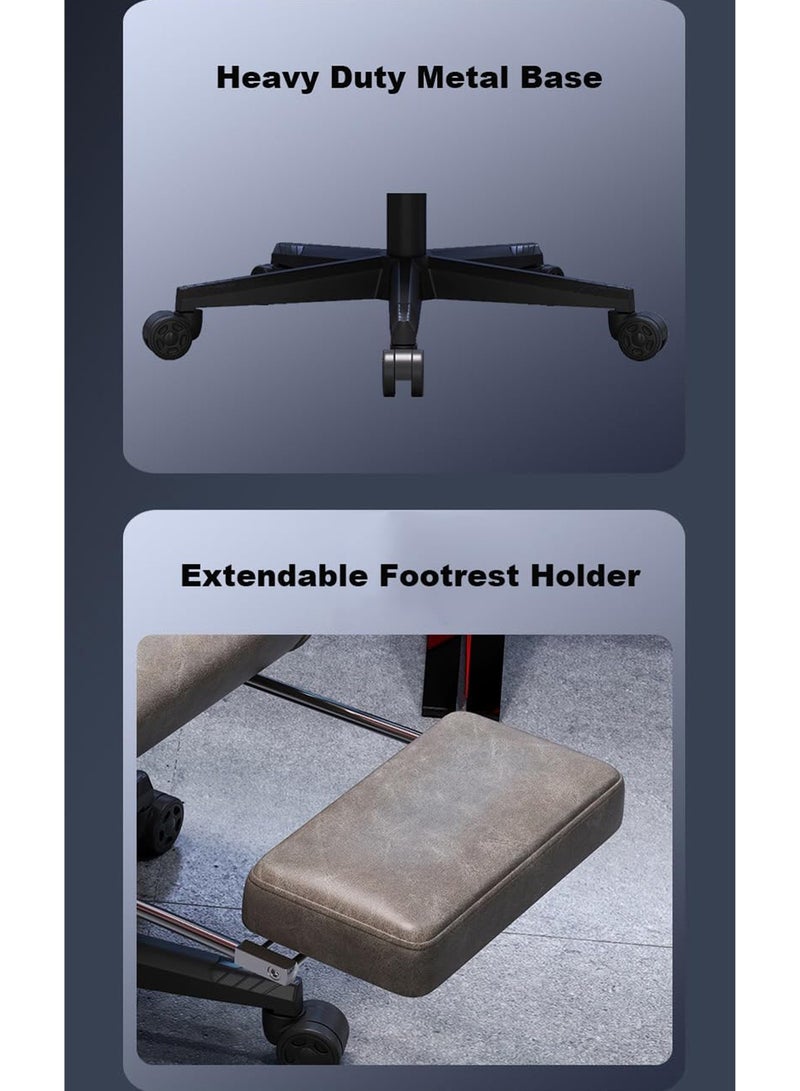 MONOGUE Gaming Chair Luxury Vintage Leather  with Footrest - 360° Rotation and Adjustable Armrests - Image 5