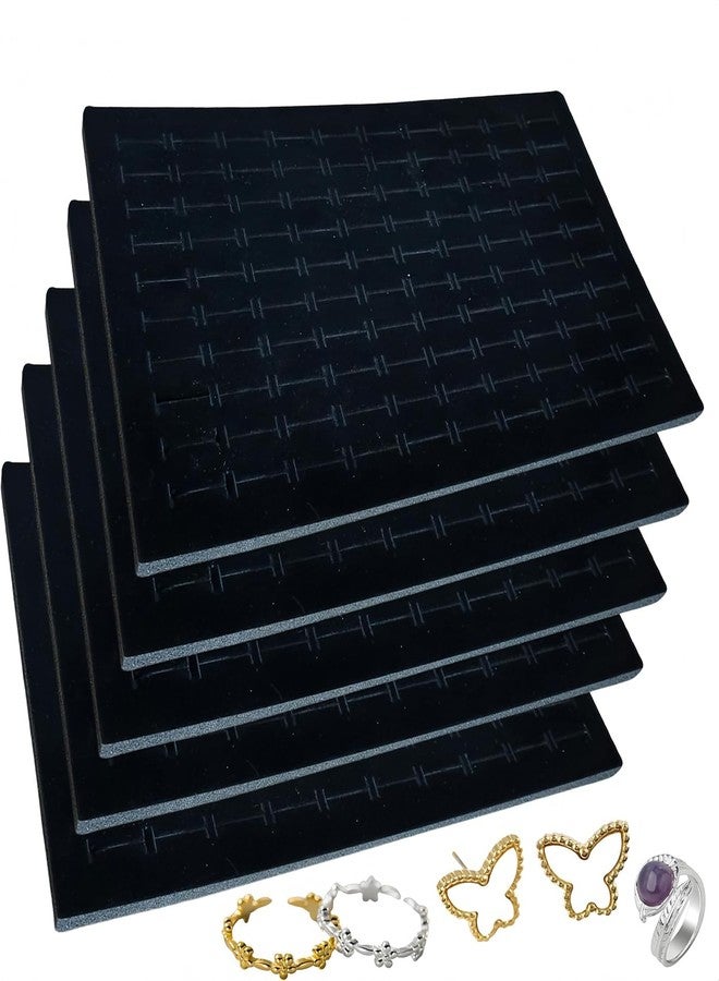 كون مجموعة كاون من 5 قطع من حشوات صواني عرض الخواتم - 100 فتحة لكل منها، سجادات تنظيم مجوهرات من الإسفنج المخملي | سعة 500 خاتم | حشوات قابلة للتكديس لصناديق المجوهرات للخواتم والأقراط والدبابيس | أسود - Image 1