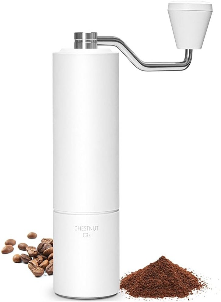 تايم مور مطحنة قهوة يدوية TIMEMORE C3S نسخة مطورة، قابلة للتعديل، مناسبة للسفر والتخييم والاستخدام المنزلي باللون الأبيض - Image 1