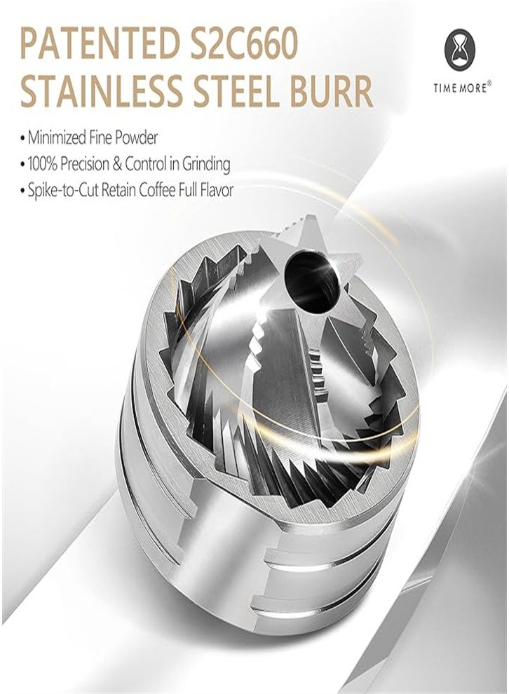 تايم مور مطحنة قهوة يدوية TIMEMORE C3S نسخة مطورة، قابلة للتعديل، مناسبة للسفر والتخييم والاستخدام المنزلي باللون الأبيض - Image 3