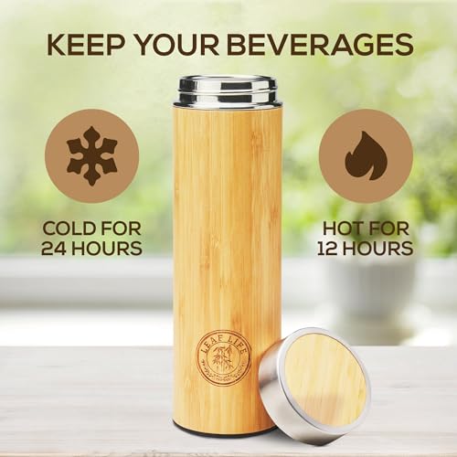 LeafLife Premium Bamboo Tea Bottle for Loose Tea - Tea Infuser Bottle - Tea Gifts - Insulated Water Bottle/Coffee Tumbler/Tea - Tea Gift Set, Tea Accessories - Tea Tumbler 22oz - Image 3