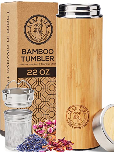 LeafLife Premium Bamboo Tea Bottle for Loose Tea - Tea Infuser Bottle - Tea Gifts - Insulated Water Bottle/Coffee Tumbler/Tea - Tea Gift Set, Tea Accessories - Tea Tumbler 22oz - Image 1