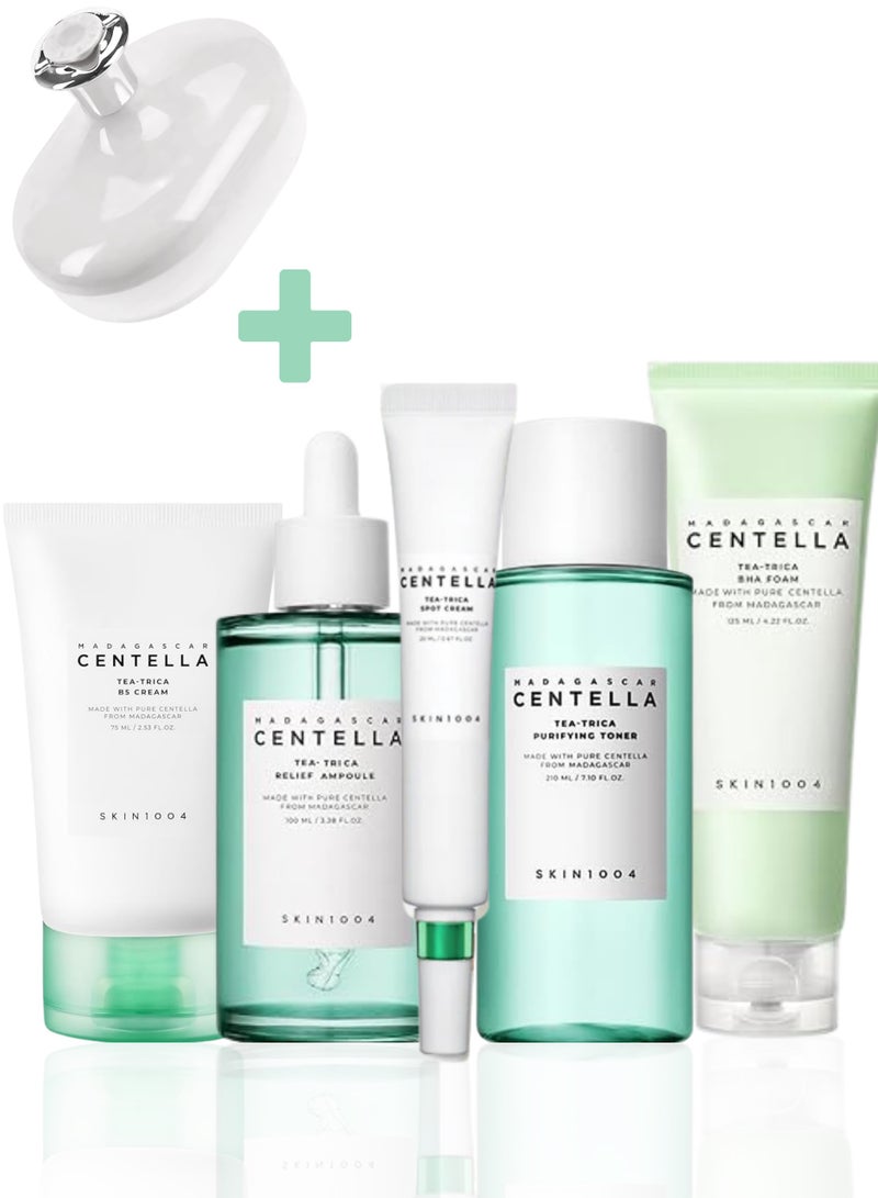 SKIN1004 Madagascar Centella Tea-Trica Spot Cream 20ml, BHA 125ml, Cleansing Foam, B5 Cream 75ml, Relief Ampoule 100ml, Purifying Toner 210ml & Face Scrubber | Complete Acne Care Set 530ml - Image 1