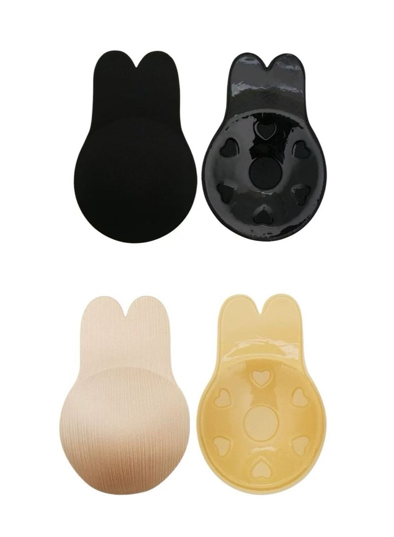 2 Pair Bras Breathable Rabbit Ear Chest Stickers with Adhesive Bra for Women Push Up Invisible Bra Reusable Silicone Bra Strapless Adhesive Bra Lighweight Deep V-Shaped Bra（XXL） - Image 1