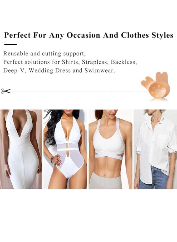 2 Pair Bras Breathable Rabbit Ear Chest Stickers with Adhesive Bra for Women Push Up Invisible Bra Reusable Silicone Bra Strapless Adhesive Bra Lighweight Deep V-Shaped Bra（XXL） - Image 3