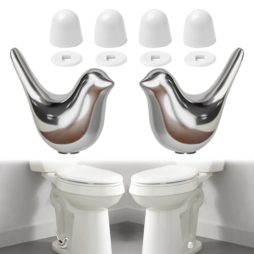 MENNTY 2Packs Ceramic Silver Birds Toilet Bolt Covers 4Packs Universal Toilet Bolt Caps Cute Bathroom Decorative Toilet Floor Screw Cover Caps Easy Installation - Image 1
