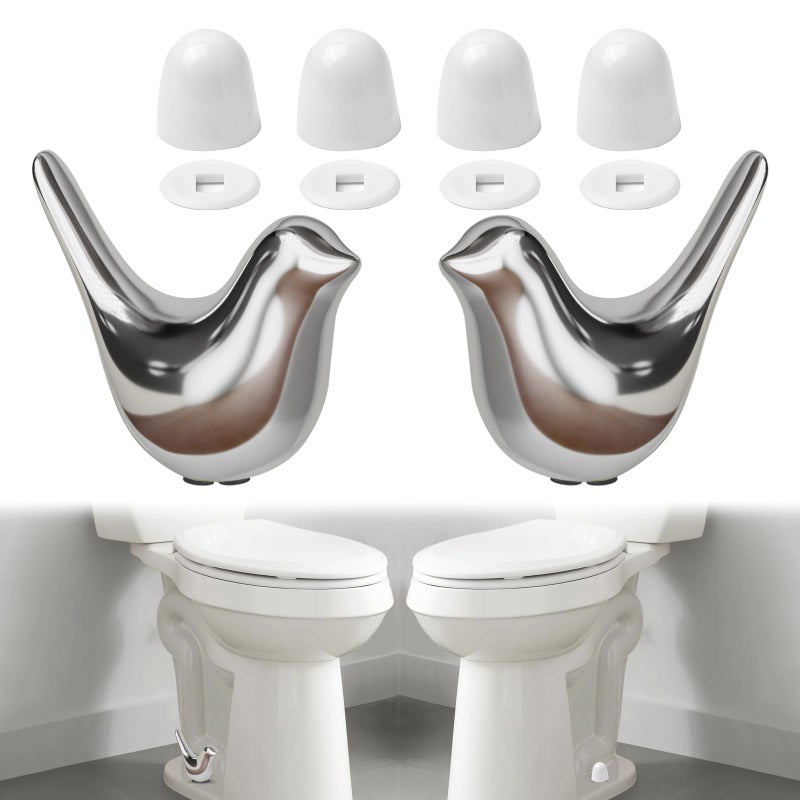 MENNTY 2Packs Ceramic Silver Birds Toilet Bolt Covers 4Packs Universal Toilet Bolt Caps Cute Bathroom Decorative Toilet Floor Screw Cover Caps Easy Installation - Image 2