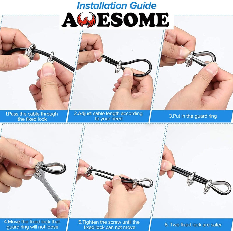 Awesome M8x80mm Heavy Duty Safety Lock Cable Attachment, Stainless Steel Spring Snap Hook Carabiner/Hook Swing Connector Multipurpose, Silver, with Free 2 Gym Wire Lock (50) - Image 3