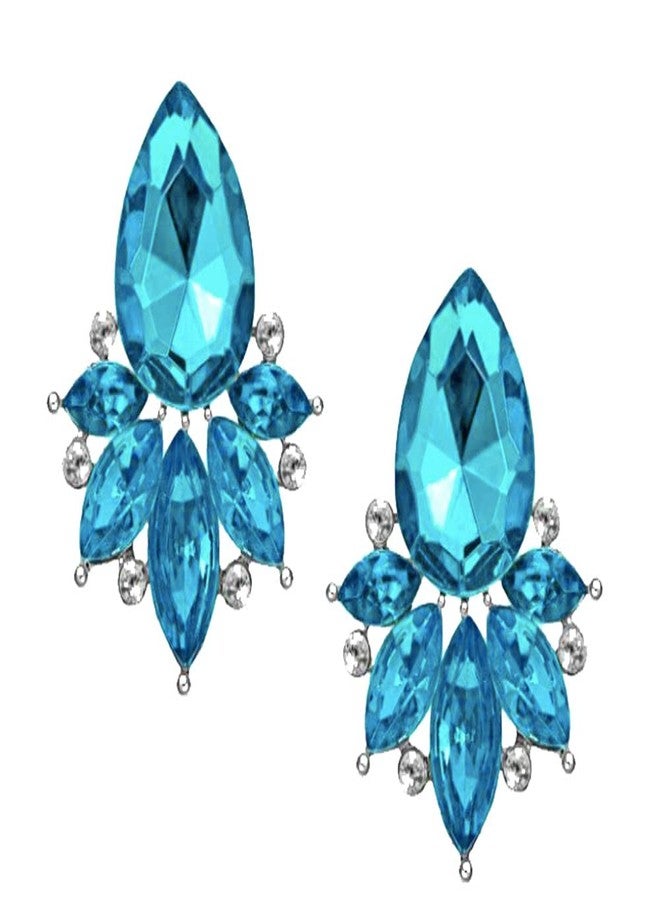 Antique Vintage Retro Style Turquoise Aqua Peacock Blue Marquis Pear Rhinestone Bridal Bridesmaid Wedding Prom Cluster Earrings