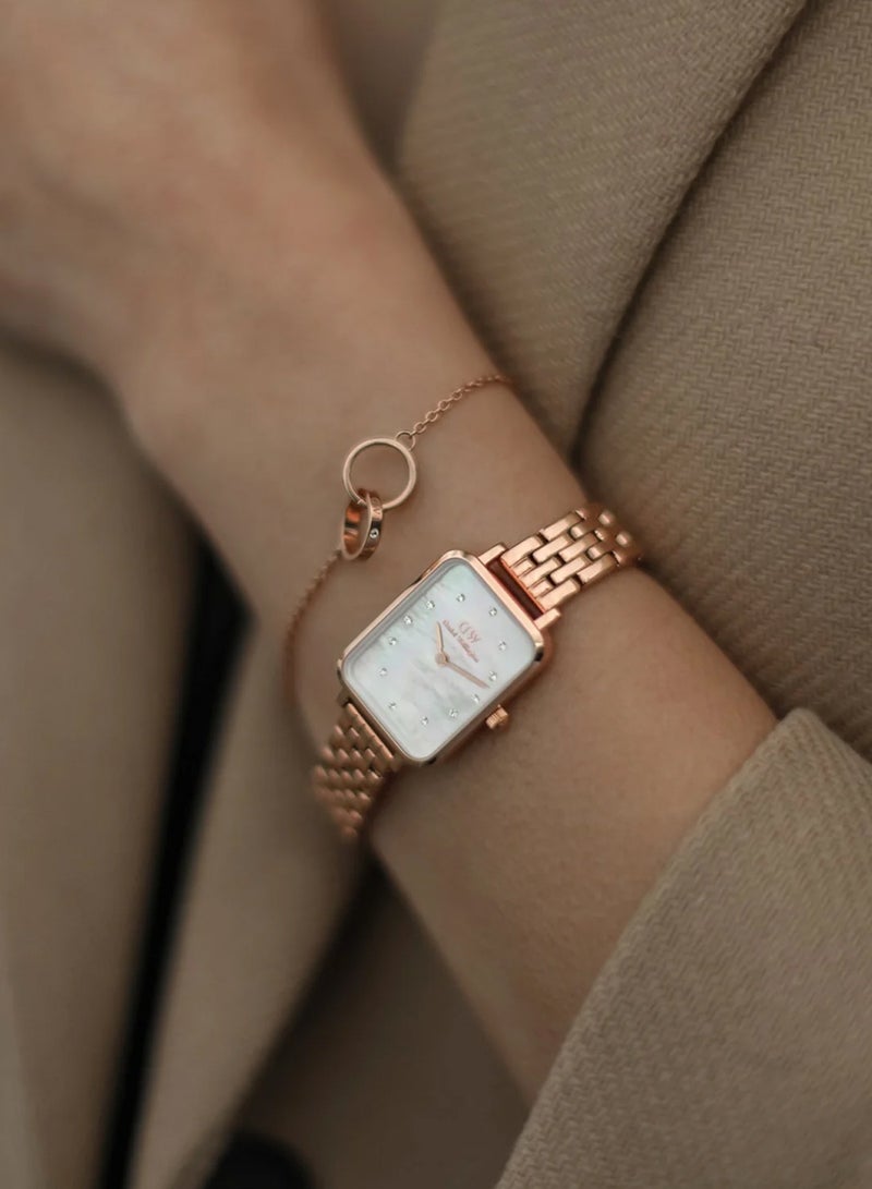 DANIEL WELLINGTON Women Quadro Lumine 5-Link Melrose Quartz Rose Gold Stainless Steel Watch DW00100620 - 20mm - Image 5