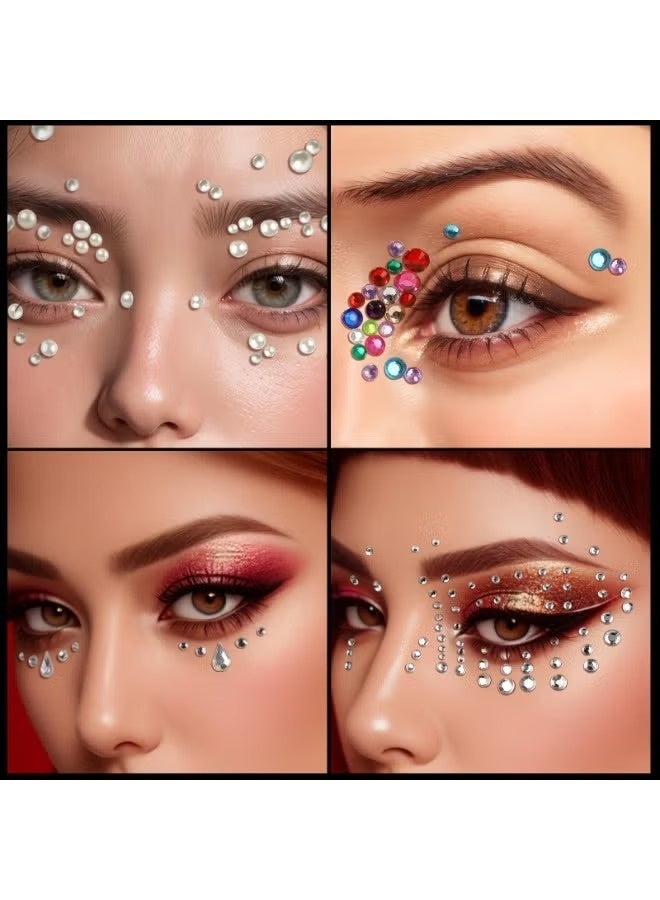 4Pcs Self Adhesive Face Gems & Pearls for Makeup, Rhinestone Stickers for Face & Eye, Hair Pearls for Festival, DIY Decorations, Ideal for Party & Events - Image 4