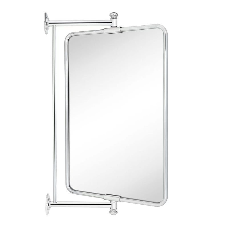 TEHOME Chrome Rounded Rectangle PivotNView Bathroom Vanity Mirror Rotating Tilting Mirror Corner Vanity 14 x 22