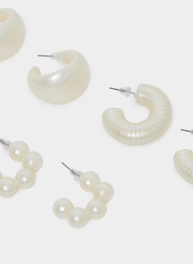 ستايلي مجموعة من 3 - أقراط مُنمقة بلؤلؤ صناعي - Image 4