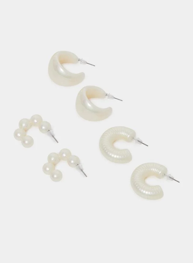 ستايلي مجموعة من 3 - أقراط مُنمقة بلؤلؤ صناعي